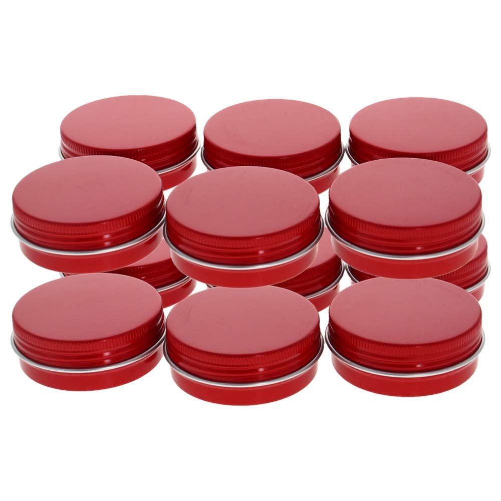 Heyiarbeit 12pcs 1 oz Round Aluminum Cans Tin Can Screw Top Metal Lid Containers for Lip Balm, Crafts, Cosmetic, Candles, Candies, Red 30ml