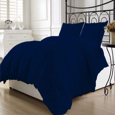 100% Cotton 8 PC Premium Bedding Set Super King -Navy Bed-in-A-Beg Set Includes 1 Comforter, 1 Duvet Cover, 4 PC Bed Sheet Set Fits Up to 15" Deep Pocket, 2 Pillow Shams 600 Thread Counts