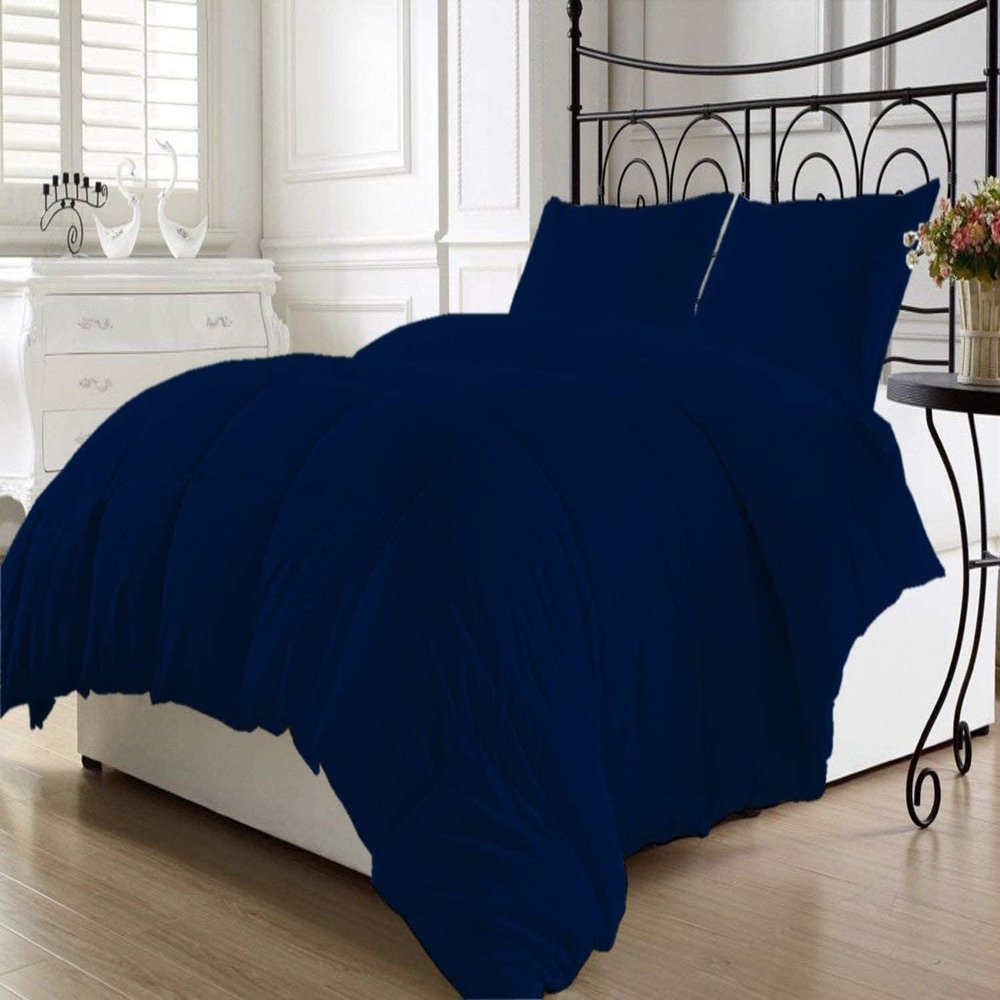 100% Cotton 8 PC Premium Bedding Set Super King -Navy Bed-in-A-Beg Set Includes 1 Comforter, 1 Duvet Cover, 4 PC Bed Sheet Set Fits Up to 15" Deep Pocket, 2 Pillow Shams 600 Thread Counts
