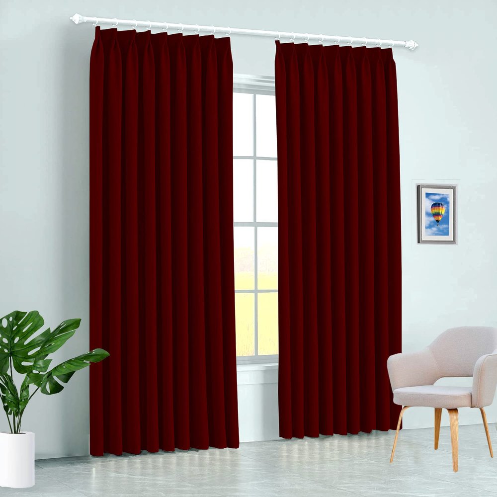 100% Polyester Double Pinch Pleat Blackout Window Curtain Panel & Drapes and Thermal Insulation (Burgundy, 84 Inch by 84 Inch- 1 Panel)