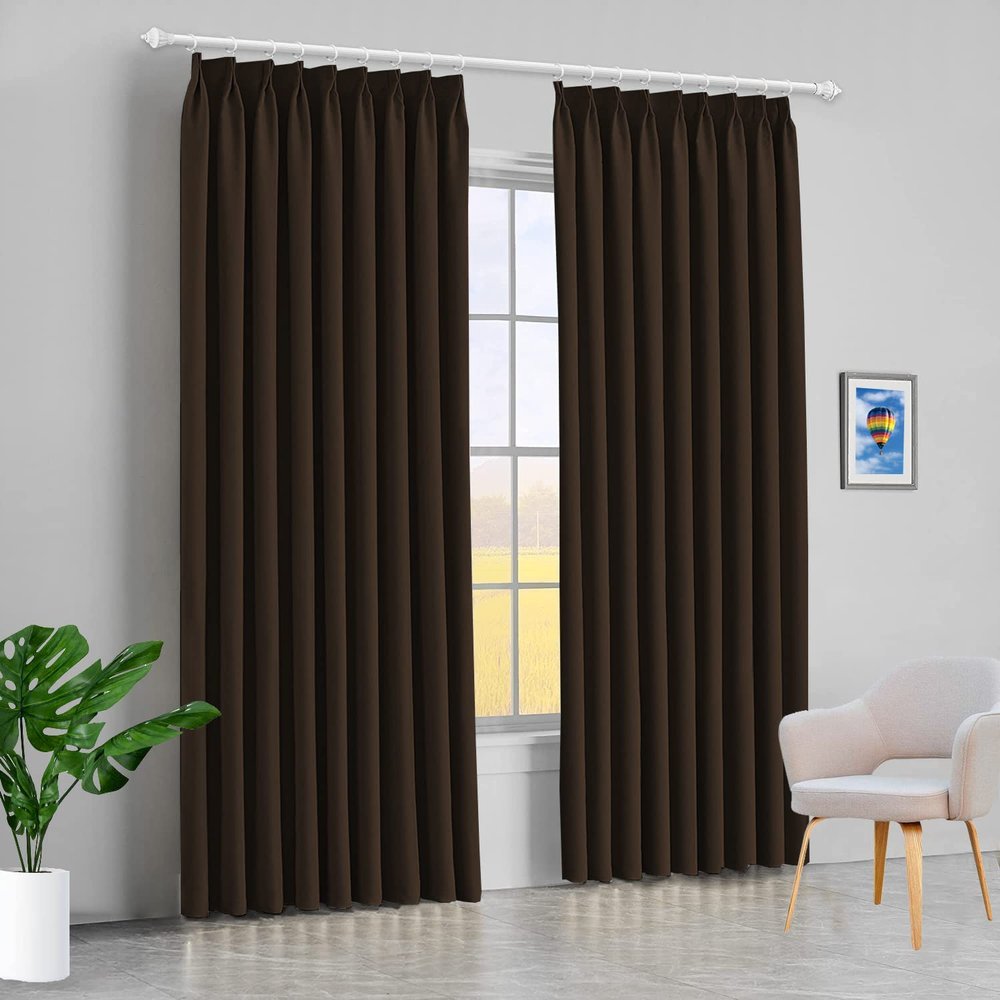 100% Polyester Double Pinch Pleat Blackout Window Curtain Panel & Drapes and Thermal Insulation (Dark Chocolate, 84 Inch by 72 Inch- 1 Panel)