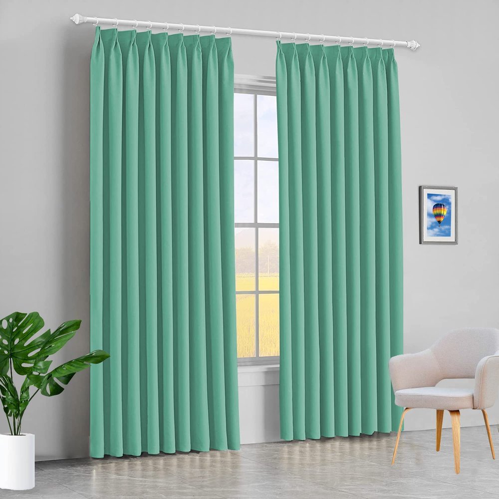 100% Polyester Double Pinch Pleat Blackout Window Curtain Panel & Drapes and Thermal Insulation (Seafoam Green, 84 Inch by 120 Inch- 1 Panel)