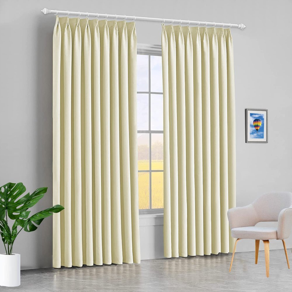100% Polyester Double Pinch Pleat Blackout Window Curtain Panel & Drapes and Thermal Insulation (Ivory, 84 Inch by 96 Inch- 1 Panel)