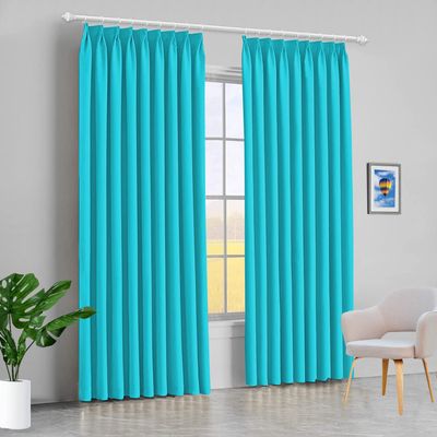100% Polyester Double Pinch Pleat Blackout Window Curtain Panel & Drapes and Thermal Insulation (Turquoise Blue, 84 Inch by 72 Inch- 1 Panel)