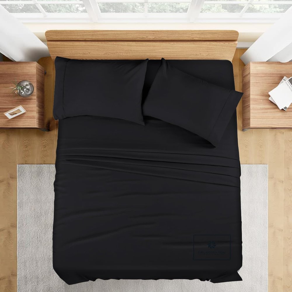 1000-TC Queen Size 4 Piece Sheet Set - Comfy Sheets, Peruvian Pima Cotton Hotel Luxury Bed Sheets for Women, Men, Kids & Teens - Deep Pocket Easy-Fits up to 18-21" Mattress (Solid, Black)