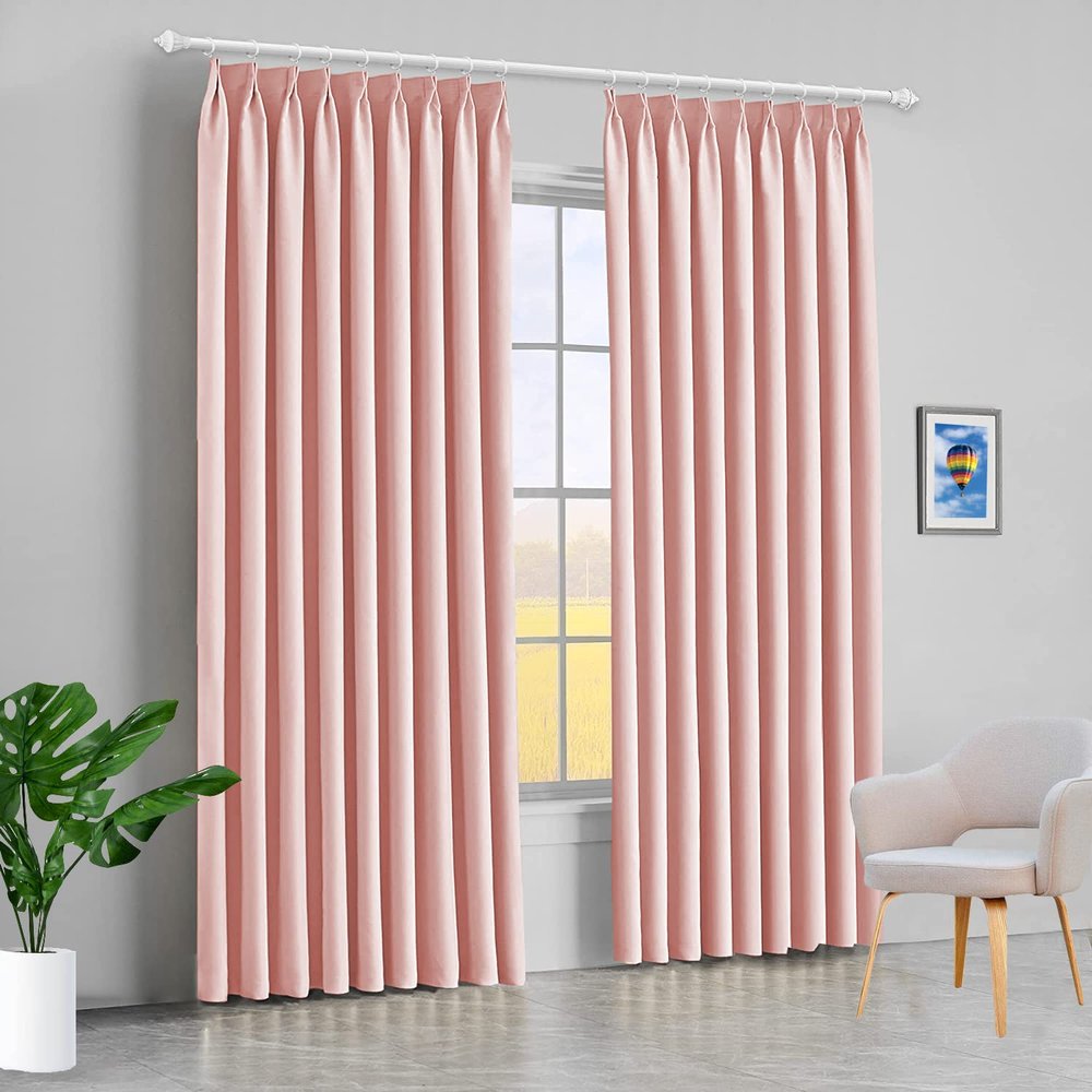 100% Polyester Double Pinch Pleat Blackout Window Curtain Panel & Drapes and Thermal Insulation (Blush, 84 Inch by 96 Inch- 1 Panel)
