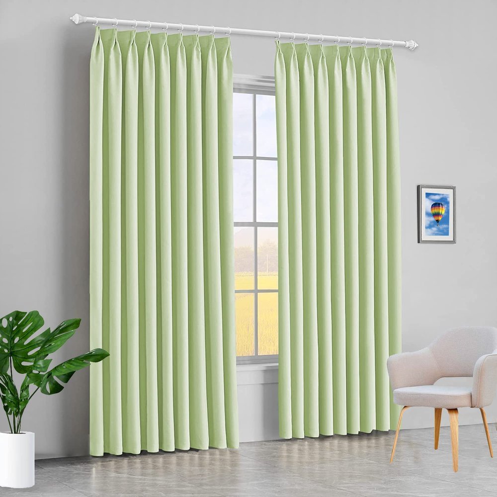 100% Polyester Double Pinch Pleat Blackout Window Curtain Panel & Drapes and Thermal Insulation (Sage, 84 Inch by 108 Inch- 1 Panel)
