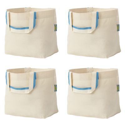 I-K-E-A Foldable SPIKRAK Shopping Bags, Reusable Grocery Tote Bag Lightweight Strong & Durable Cotton Natural 3 Gallons, 4 Pack Medium