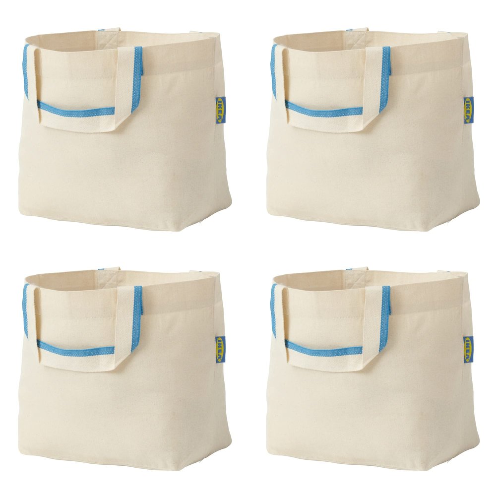 I-K-E-A Foldable SPIKRAK Shopping Bags, Reusable Grocery Tote Bag Lightweight Strong & Durable Cotton Natural 3 Gallons, 4 Pack Medium