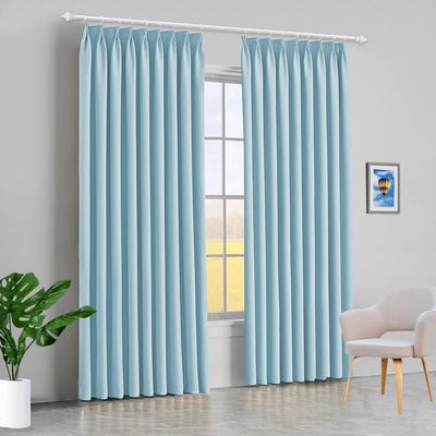 100% Polyester Double Pinch Pleat Blackout Window Curtain Panel & Drapes and Thermal Insulation (Light Blue, 84 Inch by 96 Inch- 1 Panel)
