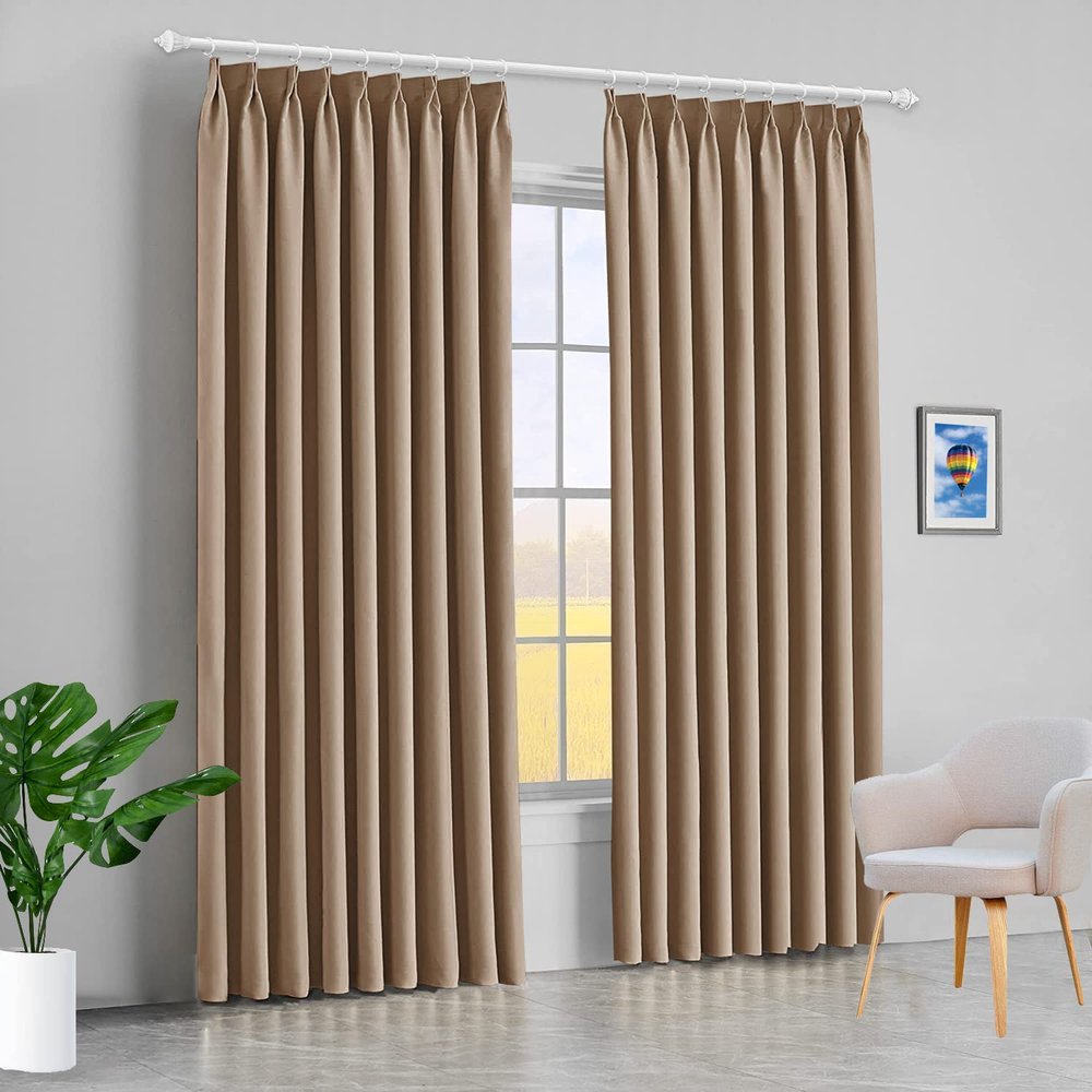 100% Polyester Double Pinch Pleat Blackout Window Curtain Panel & Drapes and Thermal Insulation (Taupe, 84 Inch by 84 Inch- 1 Panel)