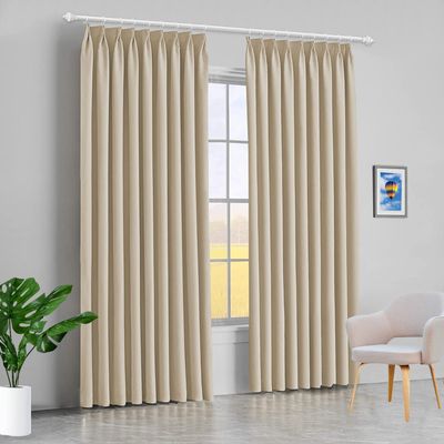 100% Polyester Double Pinch Pleat Blackout Window Curtain Panel & Drapes and Thermal Insulation (Beige, 84 Inch by 108 Inch- 1 Panel)