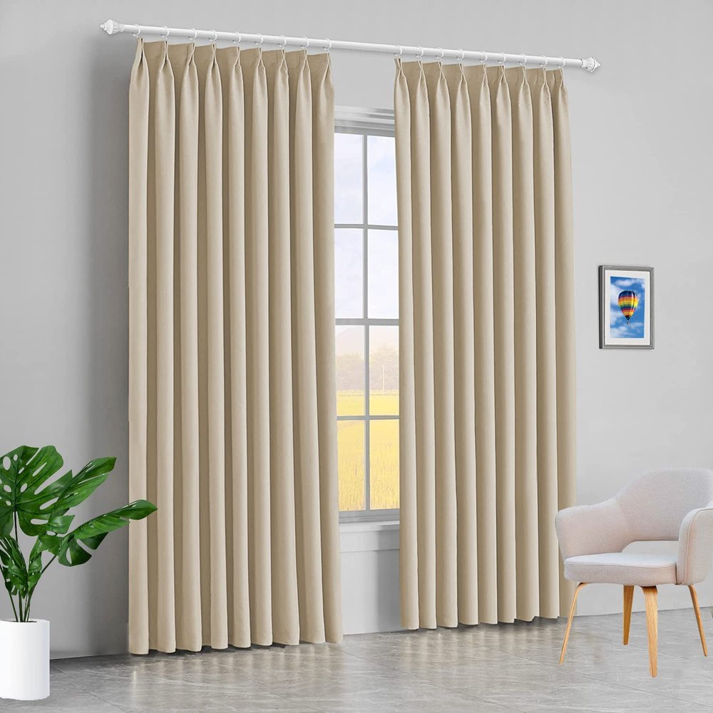 100% Polyester Double Pinch Pleat Blackout Window Curtain Panel & Drapes and Thermal Insulation (Beige, 58 Inch by 120 Inch- 1 Panel)