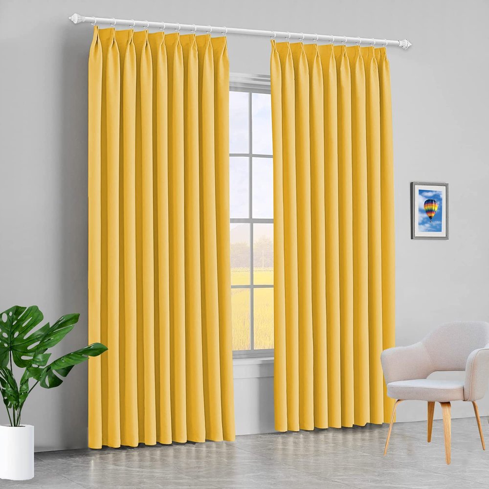 100% Polyester Double Pinch Pleat Blackout Window Curtain Panel & Drapes and Thermal Insulation (Yellow Gold, 84 Inch by 96 Inch- 1 Panel)
