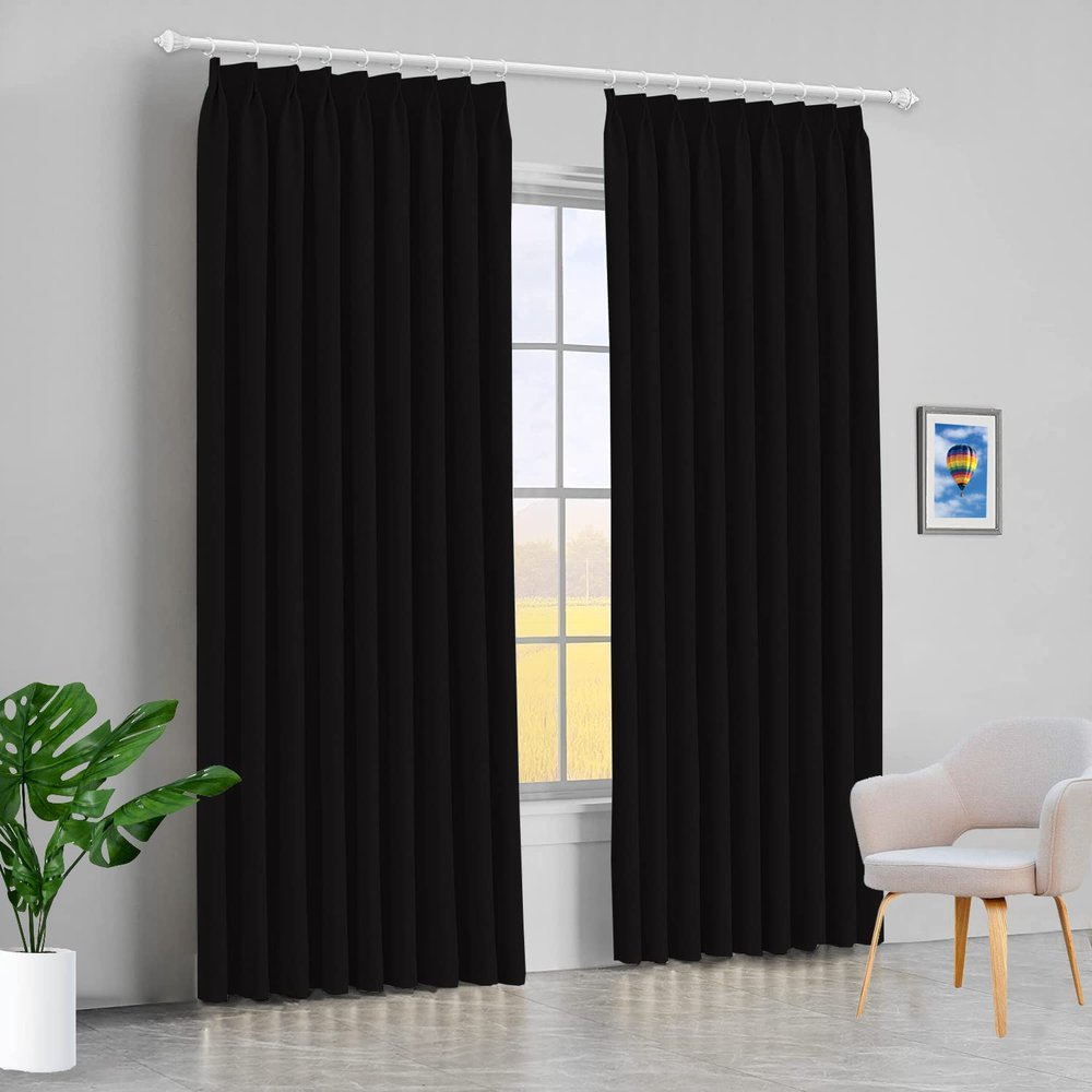 100% Polyester Double Pinch Pleat Blackout Window Curtain Panel & Drapes and Thermal Insulation (Black, 84 Inch by 108 Inch- 1 Panel)