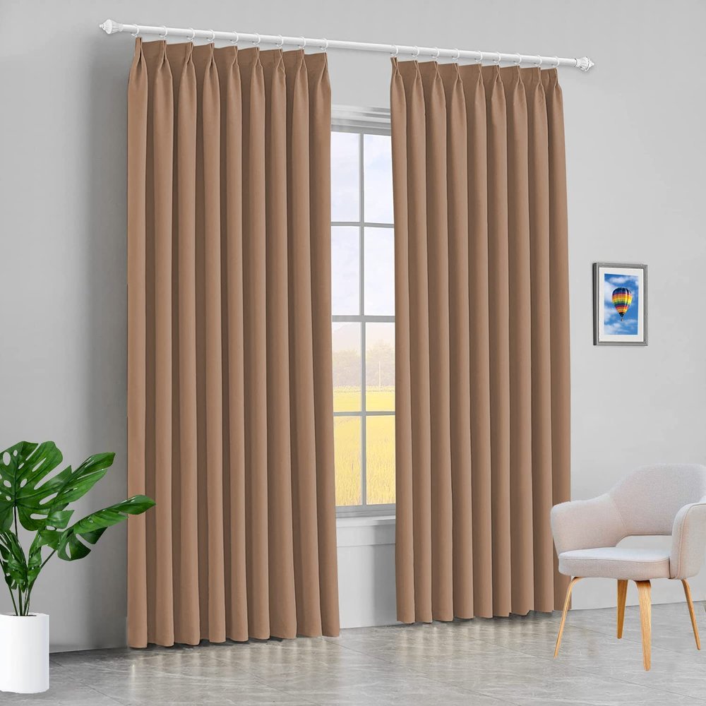 100% Polyester Double Pinch Pleat Blackout Window Curtain Panel & Drapes and Thermal Insulation (Coffee, 84 Inch by 84 Inch- 1 Panel)