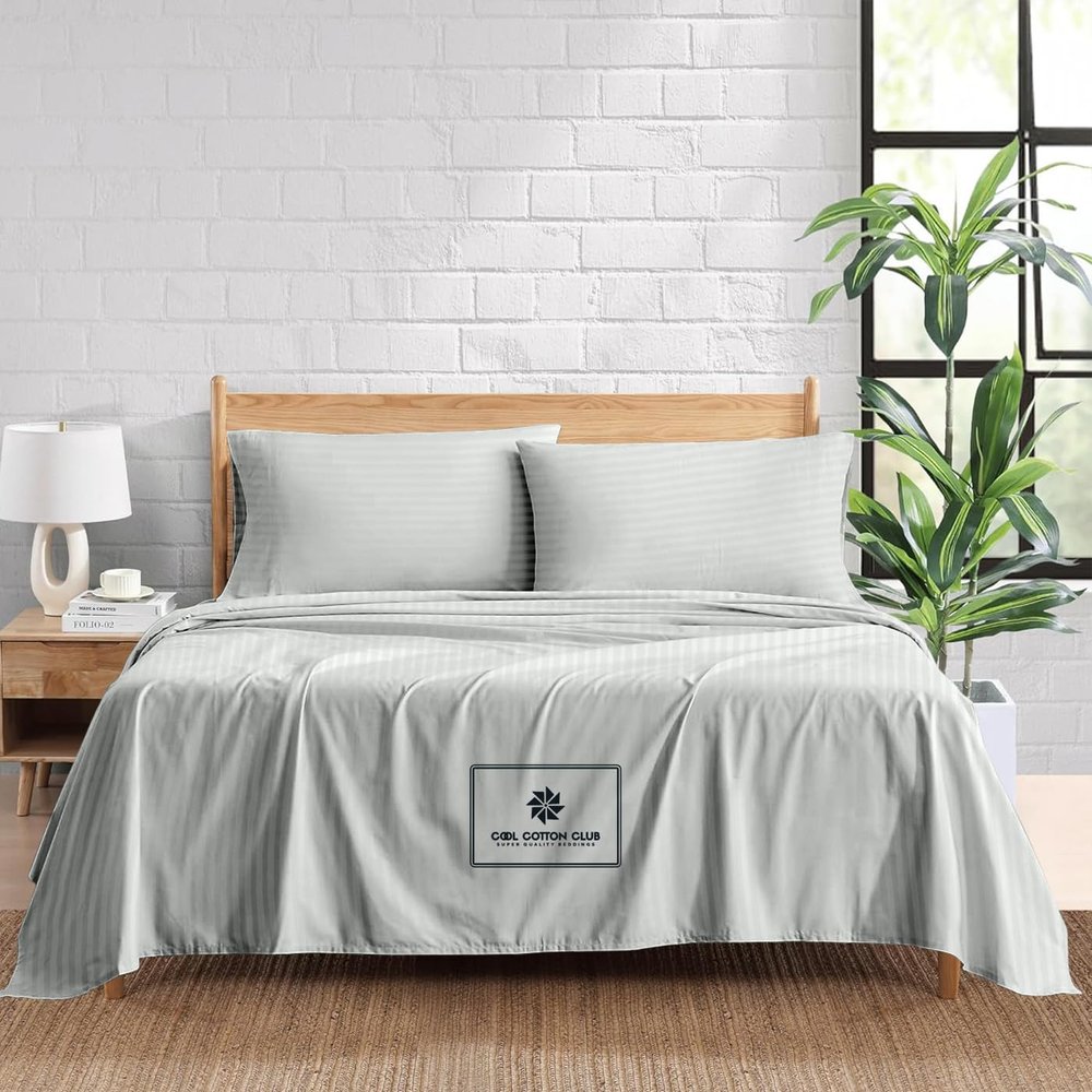 1000-TC Queen Size 4 Piece Sheet Set - Comfy Sheets, Peruvian Pima Cotton Hotel Luxury Bed Sheets for Women, Men, Kids & Teens - Deep Pocket Easy-Fits up to 18-21" Mattress (Stripe, Silver Grey)