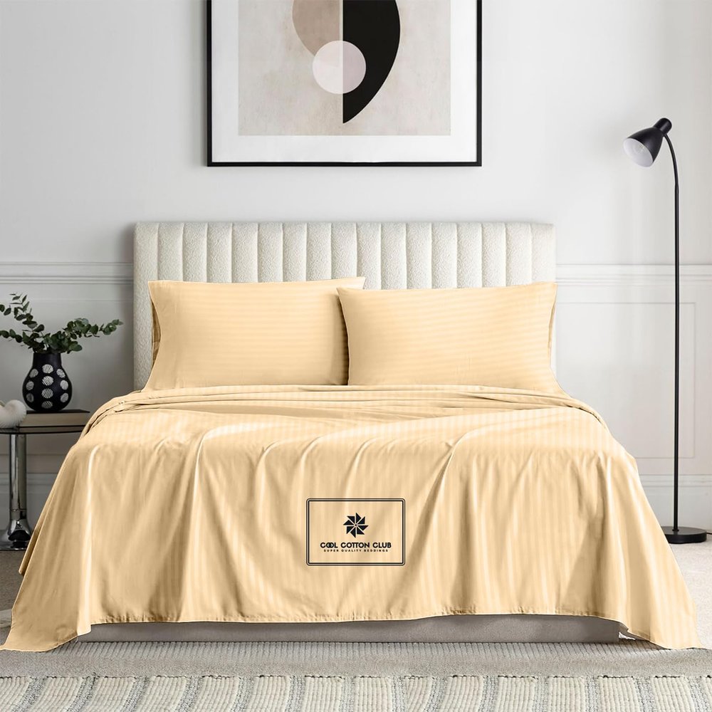 1000-TC King Size 4 Piece Sheet Set - Comfy Sheets, Peruvian Pima Cotton Hotel Luxury Bed Sheets for Women, Men, Kids & Teens - Deep Pocket Easy-Fits up to 7-9" Mattress (Stripe, Beige)