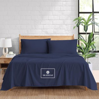 1000-TC King Size 4 Piece Sheet Set - Comfy Sheets, Peruvian Pima Cotton Hotel Luxury Bed Sheets for Women, Men, Kids & Teens - Deep Pocket Easy-Fits up to 26-30" Mattress (Stripe, Navy Blue)
