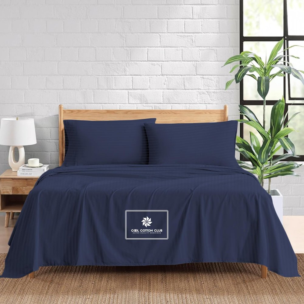 1000-TC King Size 4 Piece Sheet Set - Comfy Sheets, Peruvian Pima Cotton Hotel Luxury Bed Sheets for Women, Men, Kids & Teens - Deep Pocket Easy-Fits up to 26-30" Mattress (Stripe, Navy Blue)