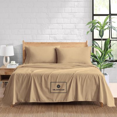 1000-TC Queen Size 4 Piece Sheet Set - Comfy Sheets, Peruvian Pima Cotton Hotel Luxury Bed Sheets for Women, Men, Kids & Teens - Deep Pocket Easy-Fits up to 14-16" Mattress (Stripe, Taupe)