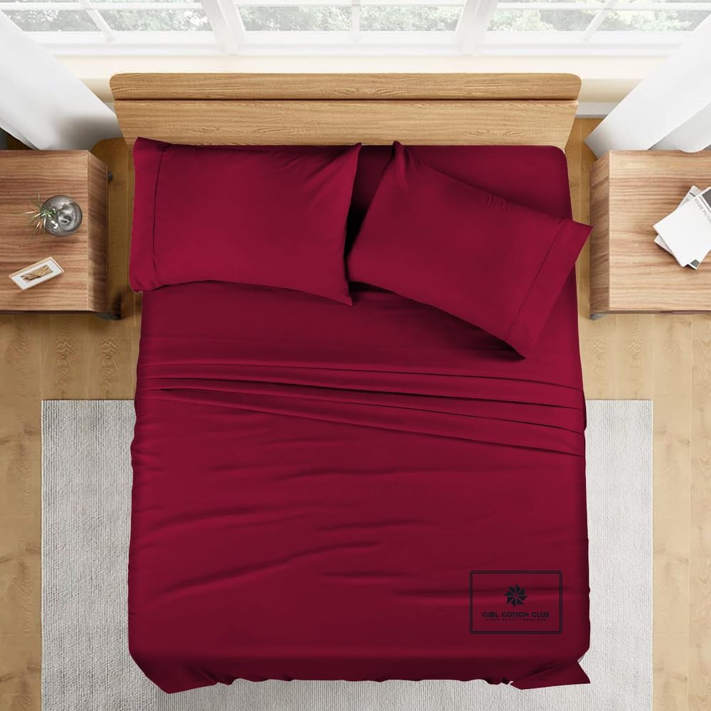 1000-TC Queen Size 4 Piece Sheet Set - Comfy Sheets, Peruvian Pima Cotton Hotel Luxury Bed Sheets for Women, Men, Kids & Teens - Deep Pocket Easy-Fits up to 22-24" Mattress (Solid, Burgundy)