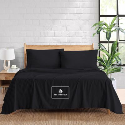 1000-TC Queen Size 4 Piece Sheet Set - Comfy Sheets, Peruvian Pima Cotton Hotel Luxury Bed Sheets for Women, Men, Kids & Teens - Deep Pocket Easy-Fits up to 7-9" Mattress (Stripe, Black)