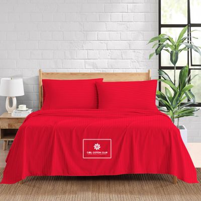 1000-TC Queen Size 4 Piece Sheet Set - Comfy Sheets, Peruvian Pima Cotton Hotel Luxury Bed Sheets for Women, Men, Kids & Teens - Deep Pocket Easy-Fits up to 26-30" Mattress (Stripe, Red)