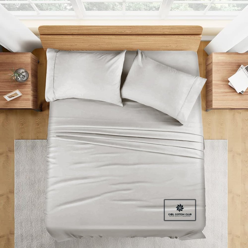 1000-TC Queen Size 4 Piece Sheet Set - Comfy Sheets, Peruvian Pima Cotton Hotel Luxury Bed Sheets for Women, Men, Kids & Teens - Deep Pocket Easy-Fits up to 18-21" Mattress (Solid, Silver Grey)