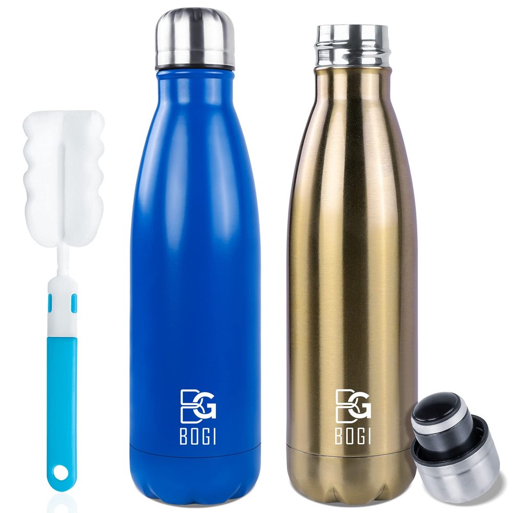 BOGI 2 Pack 25oz Insulated Water Bottle Double Wall Vacuum Stainless Steel Water Bottles, Leak Proof Metal Sports Water Bottle Keeps Drink Hot & Cold -Perfect for Outdoor Sports Camping (Cham+Dblue)