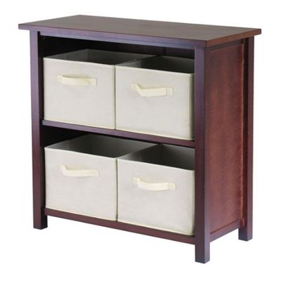 Verona 2 Section M Storage Shelf with 4 Foldable Fabric Baskets - Walnut and Beige
