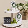 Defined Deco Wooden Decorative Tray Two Tiered Tray, White Tiered Tray, Cupcake Stand, Serving Tray Stand with 3 Pcs Signs Decor for Kitchen Island Decor, Home Decor and Holloween Farmhouse Dcor view 1