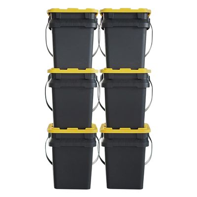 CX BLACK & YELLOW, 5-Gallon Heavy Duty Bucket Tough Storage Container & Snap-Tight Lid, (14.9H x 12W x 13D), Weather-Resistant Design and Stackable Organization Tote [6 Pack]