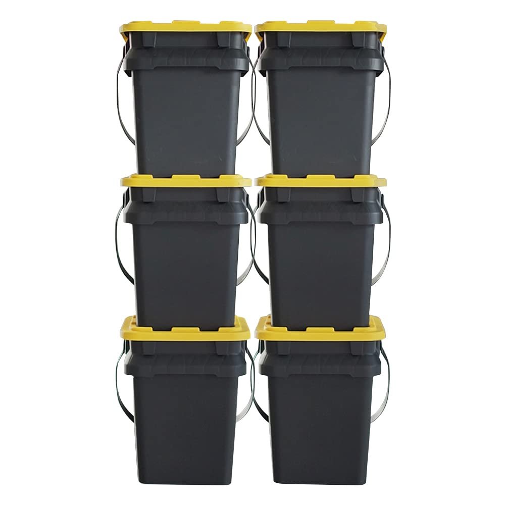 CX BLACK & YELLOW, 5-Gallon Heavy Duty Bucket Tough Storage Container & Snap-Tight Lid, (14.9H x 12W x 13D), Weather-Resistant Design and Stackable Organization Tote [6 Pack]