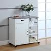 Kings Brand Furniture - White Finish Wood & Marble Vinyl Top Kitchen Storage Cabinet Cart view 1