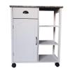 Kings Brand Furniture - White Finish Wood & Marble Vinyl Top Kitchen Storage Cabinet Cart view 2