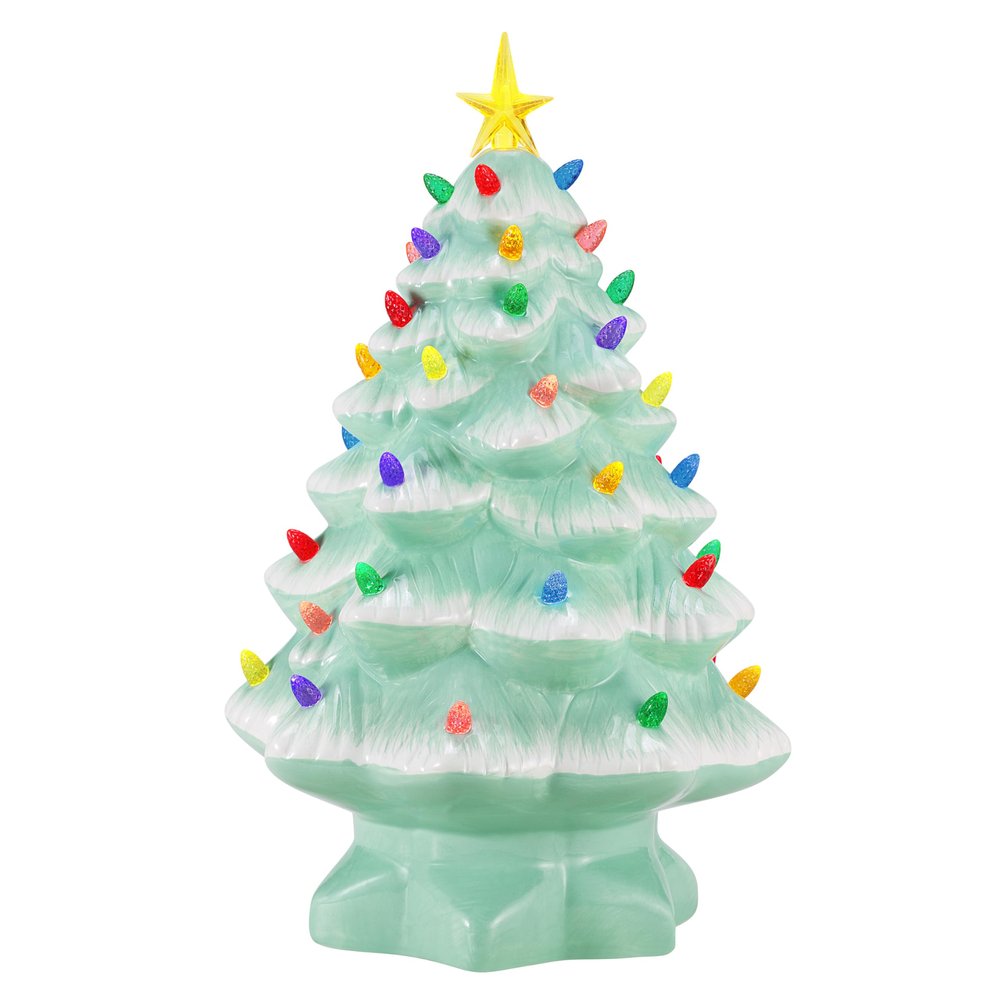 Mr. Christmas Nostalgic Ceramic Christmas Tree with LED Lights Indoor Decoration, 14 Inches, Seafoam