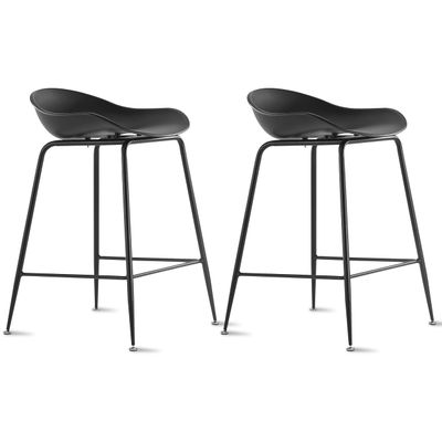 2xhome Set of 2 Black - 25" Seat Height Molded Plastic Bar Stool Modern Counter Stools with Backs and armless Metal Legs Black