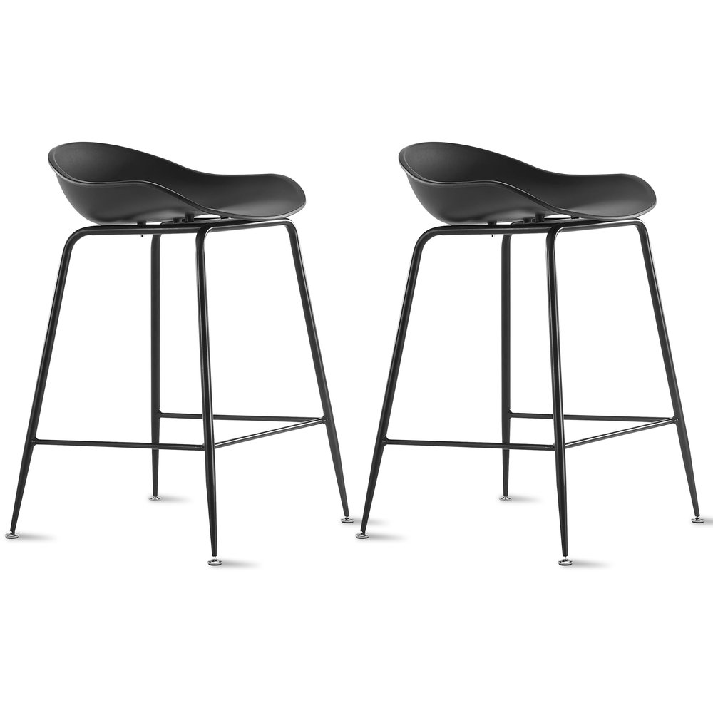 2xhome Set of 2 Black - 25" Seat Height Molded Plastic Bar Stool Modern Counter Stools with Backs and armless Metal Legs Black