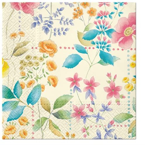 Keep Unique 20-ct 13x13 Flower Paper Napkins,Decoupage Napkins, 3-Ply Servilletas Printed Flower Wild Meadow Cocktail Napkin for Art, Dinner and Party, Disposable Napkins Decor