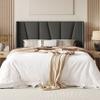 Allewie Queen Size Platform Bed Frame with Geometric Wingback Headboard, Boho Upholstered Bed with Wooden Slats Support, No Box Spring Needed, Easy Assembly, Dark Grey view 1
