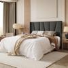 Allewie Queen Size Platform Bed Frame with Geometric Wingback Headboard, Boho Upholstered Bed with Wooden Slats Support, No Box Spring Needed, Easy Assembly, Dark Grey view 3
