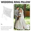 Wedding Ring Bearer Pillow 20x20cm White Lace Pearls Cushion with Ribbon Heart Suspender Sparkling Holder for Ceremony Engagement Party Keepsake view 3