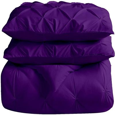 All-Season Oversized King Size Purple Pinch Pleated Comforter with 4 Corner Tabs 100% Organic Cotton 500 GSM Fill Goose Down Lightweight Super Plush Baffle Pintuck Comforter Only(1 Piece)