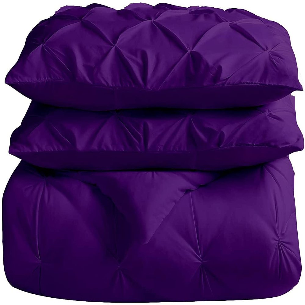 All-Season Oversized King Size Purple Pinch Pleated Comforter with 4 Corner Tabs 100% Organic Cotton 500 GSM Fill Goose Down Lightweight Super Plush Baffle Pintuck Comforter Only(1 Piece)
