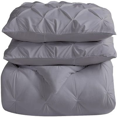 All-Season Oversized King Size Light Grey Pinch Pleated Comforter with 4 Corner Tabs 100% Organic Cotton 500 GSM Fill Goose Down Lightweight Super Plush Baffle Pintuck Comforter Only(1 Piece)