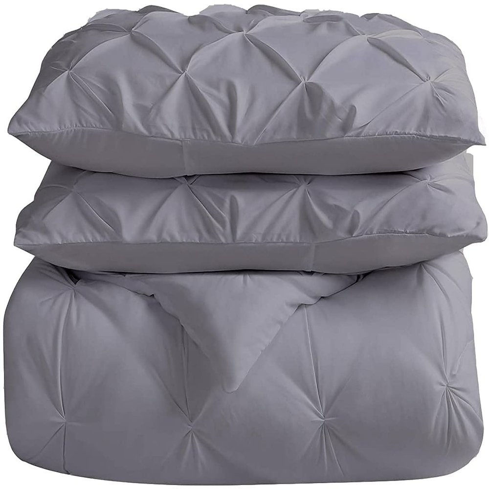 All-Season Oversized King Size Light Grey Pinch Pleated Comforter with 4 Corner Tabs 100% Organic Cotton 500 GSM Fill Goose Down Lightweight Super Plush Baffle Pintuck Comforter Only(1 Piece)