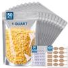 50 Packs Mylar Bags for Food Storage with Clear Window,1 QUART(9.44 Mil, 7"x 10") Reusable Mylar Bags with 400CC Oxygen Absorber for Grains, Wheat, Rice, Legumes, Meat Long Term Food Storage view 1