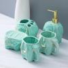 AOPPLSOT Accessories Set, Geometric Cute Elephant Ceramic Bath Ensemble Set - Soap Dispenser + Soap Dish + Tumble Cup + Toothbrush Holder + Cotton Canister, Modern Bathroom Home Decor,Green,5pcs view 1