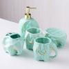 AOPPLSOT Accessories Set, Geometric Cute Elephant Ceramic Bath Ensemble Set - Soap Dispenser + Soap Dish + Tumble Cup + Toothbrush Holder + Cotton Canister, Modern Bathroom Home Decor,Green,5pcs view 2